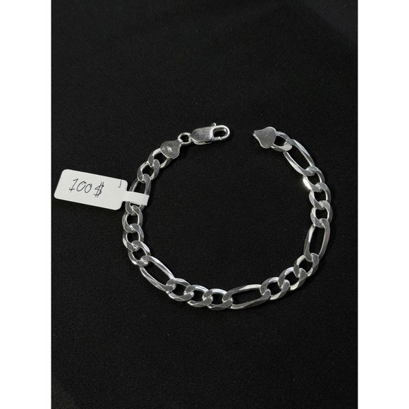 Jewelry - 925 Sterling Silver Figaro Link Chain Bracelet Mens Womens 8 Inch 8.6mm Italy